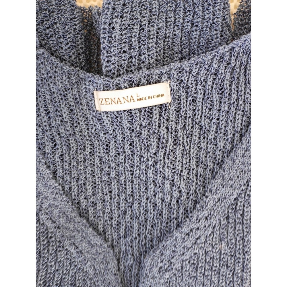 NWT Zenana Boho Blue Open Knit Crochet Sleeveless V-Neck Vest M Festive - Picture 7 of 7